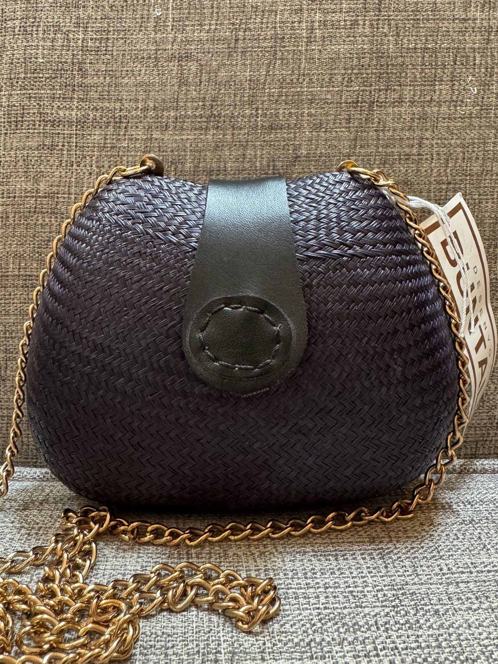 Desenyo Buntal Vintage Handmade Woven Indigo Palm Fibre Structured Crossbody Bag